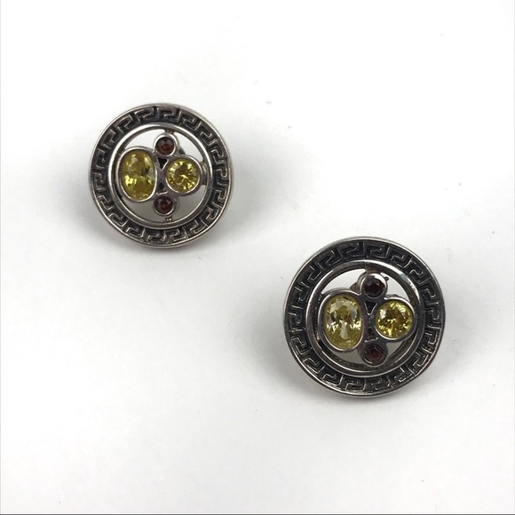 Jewelry - Garnet Tourma Aztec Round Sterling Silver Earring